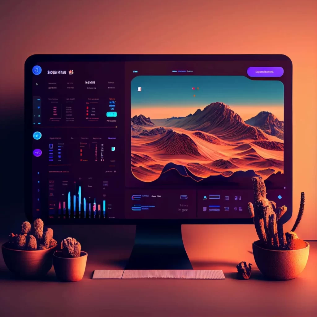 Illustration artistique montrant un écran d'ordinateur avec un écran de l'application de bureau artlipsky